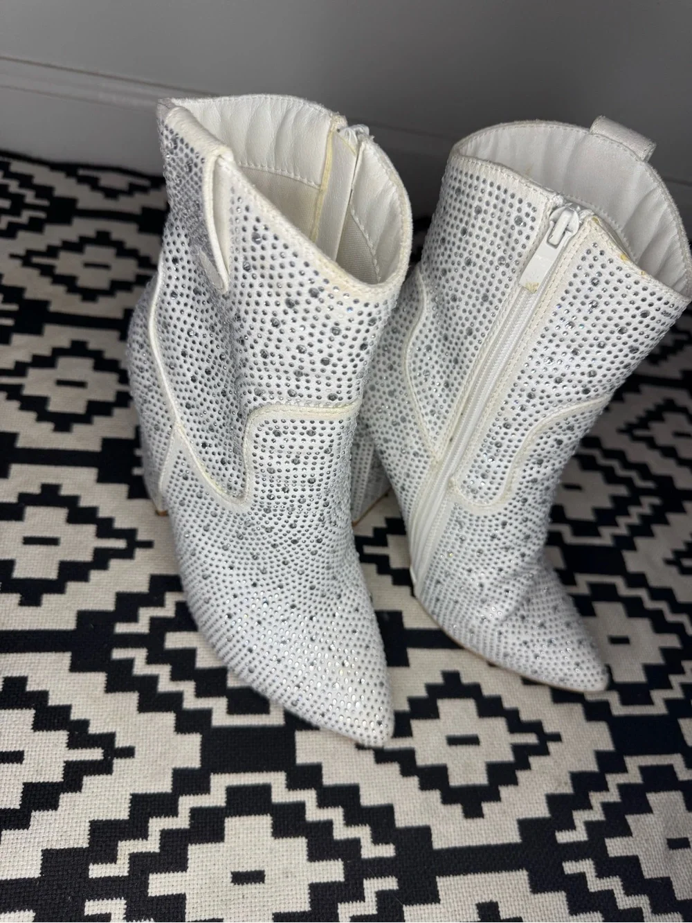 White Crystal-Embellished Women's Ankle Boots